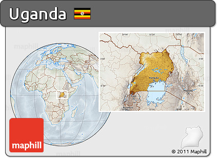 Physical Location Map of Uganda, lighten, semi-desaturated