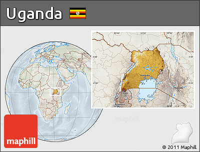 Physical Location Map of Uganda, lighten, semi-desaturated