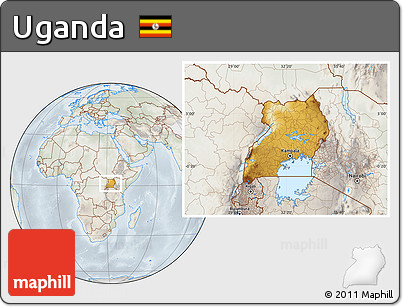 Physical Location Map of Uganda, lighten, semi-desaturated