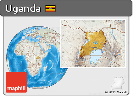 Physical Location Map of Uganda, lighten, semi-desaturated, land only