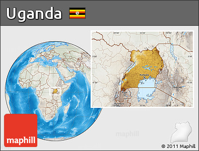 Physical Location Map of Uganda, lighten, semi-desaturated, land only