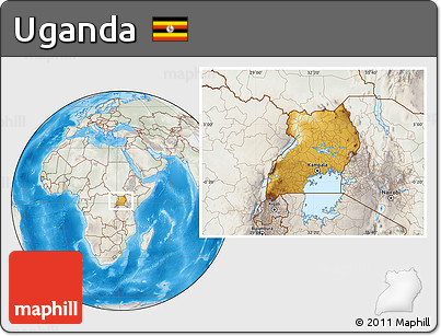 Physical Location Map of Uganda, lighten, semi-desaturated, land only