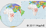Political Location Map of Uganda, highlighted continent, within the entire continent