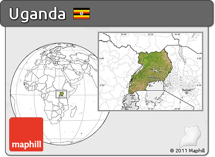 Satellite Location Map of Uganda, blank outside