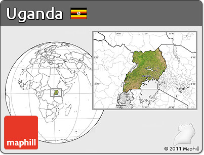 Satellite Location Map of Uganda, blank outside