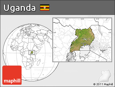 Satellite Location Map of Uganda, blank outside