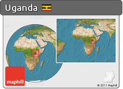 Satellite Location Map of Uganda, within the entire continent