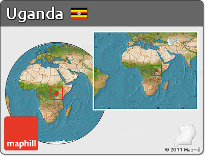 Satellite Location Map of Uganda, within the entire continent