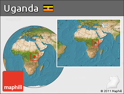 Satellite Location Map of Uganda, within the entire continent