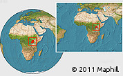Satellite Location Map of Uganda, within the entire continent
