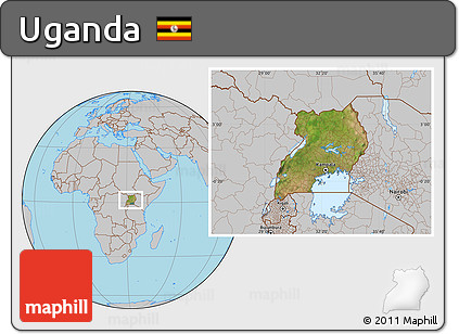 Satellite Location Map of Uganda, gray outside