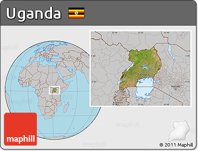 Satellite Location Map of Uganda, gray outside