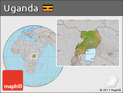 Satellite Location Map of Uganda, gray outside