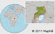 Satellite Location Map of Uganda, gray outside