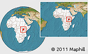 Satellite Location Map of Uganda, highlighted continent, within the entire continent