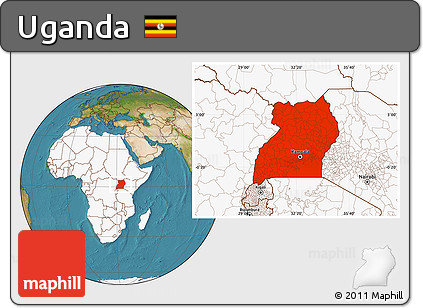 Satellite Location Map of Uganda, highlighted continent
