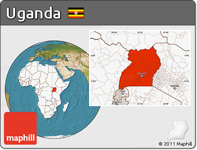 Satellite Location Map of Uganda, highlighted continent