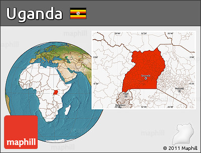 Satellite Location Map of Uganda, highlighted continent
