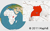Satellite Location Map of Uganda, highlighted continent
