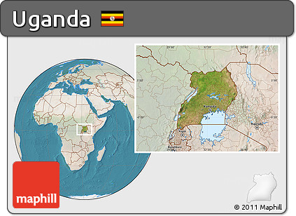 Satellite Location Map of Uganda, lighten, land only