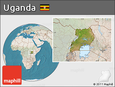 Satellite Location Map of Uganda, lighten, land only