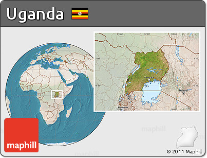 Satellite Location Map of Uganda, lighten, land only