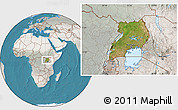 Satellite Location Map of Uganda, lighten, semi-desaturated, land only