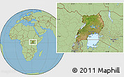 Satellite Location Map of Uganda, savanna style outside