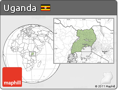 Savanna Style Location Map of Uganda, blank outside