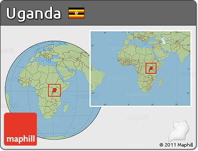 Savanna Style Location Map of Uganda, within the entire continent