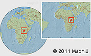 Savanna Style Location Map of Uganda, within the entire continent, hill shading