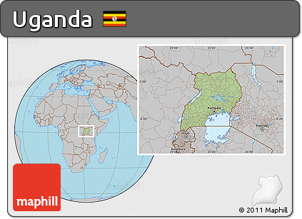 Savanna Style Location Map of Uganda, gray outside