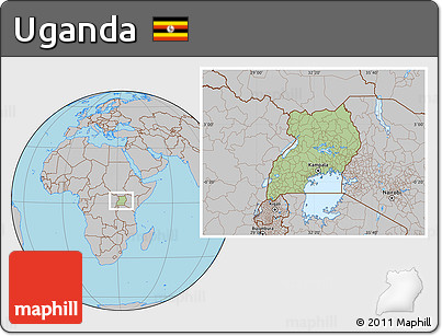 Savanna Style Location Map of Uganda, gray outside