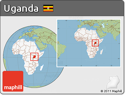 Savanna Style Location Map of Uganda, highlighted continent, within the entire continent