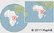 Savanna Style Location Map of Uganda, highlighted continent, within the entire continent, hill shading