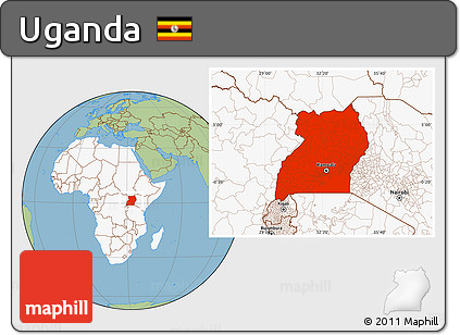 Savanna Style Location Map of Uganda, highlighted continent