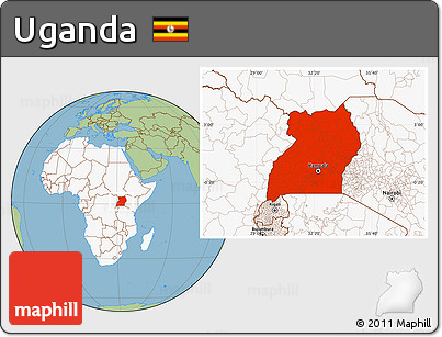 Savanna Style Location Map of Uganda, highlighted continent