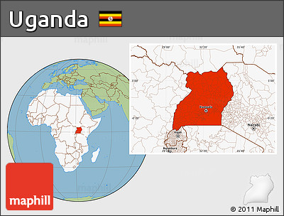 Savanna Style Location Map of Uganda, highlighted continent