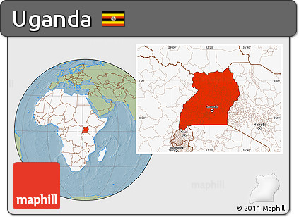 Savanna Style Location Map of Uganda, highlighted continent, hill shading
