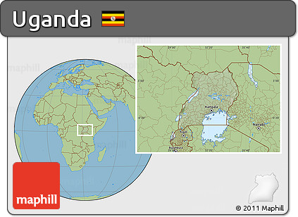 Savanna Style Location Map of Uganda, hill shading inside