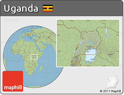 Savanna Style Location Map of Uganda, hill shading inside