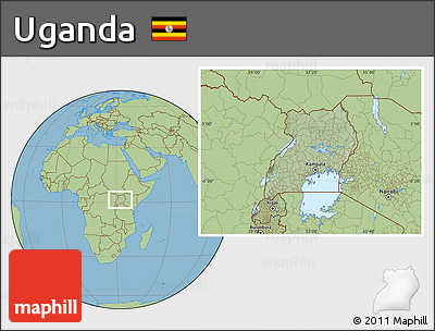 Savanna Style Location Map of Uganda, hill shading inside