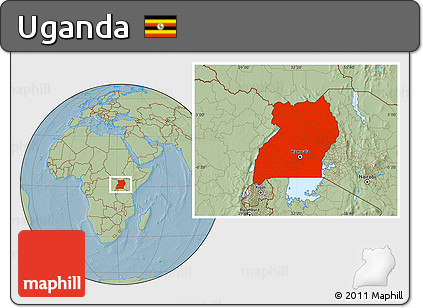 Savanna Style Location Map of Uganda, hill shading