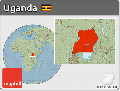 Savanna Style Location Map of Uganda, hill shading