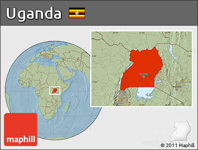 Savanna Style Location Map of Uganda, hill shading