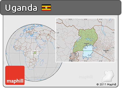 Savanna Style Location Map of Uganda, lighten, desaturated