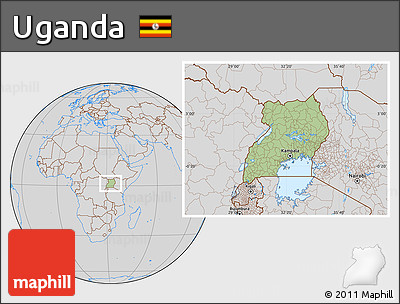 Savanna Style Location Map of Uganda, lighten, desaturated