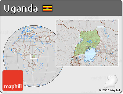 Savanna Style Location Map of Uganda, lighten, desaturated