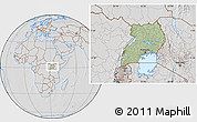 Savanna Style Location Map of Uganda, lighten, desaturated, hill shading