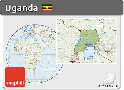 Savanna Style Location Map of Uganda, lighten